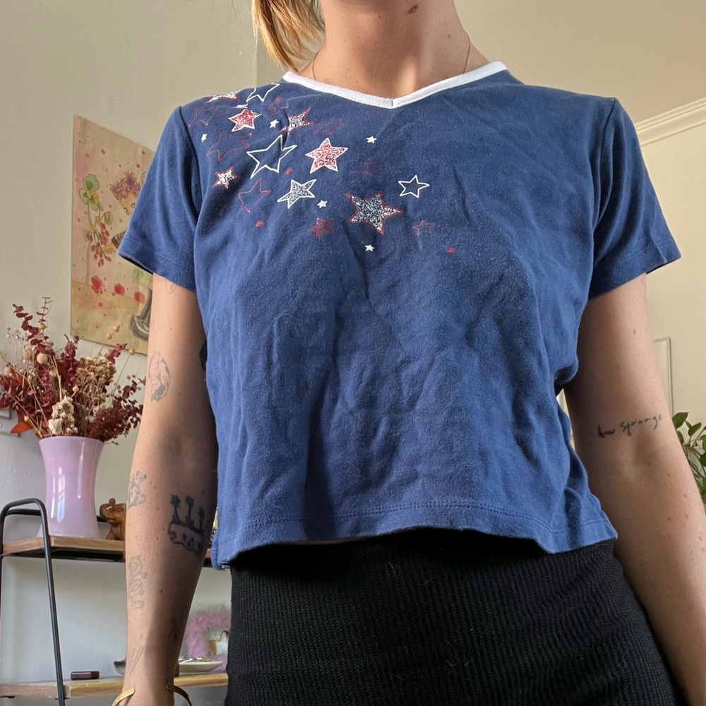 Red white and blue star print t-shirt